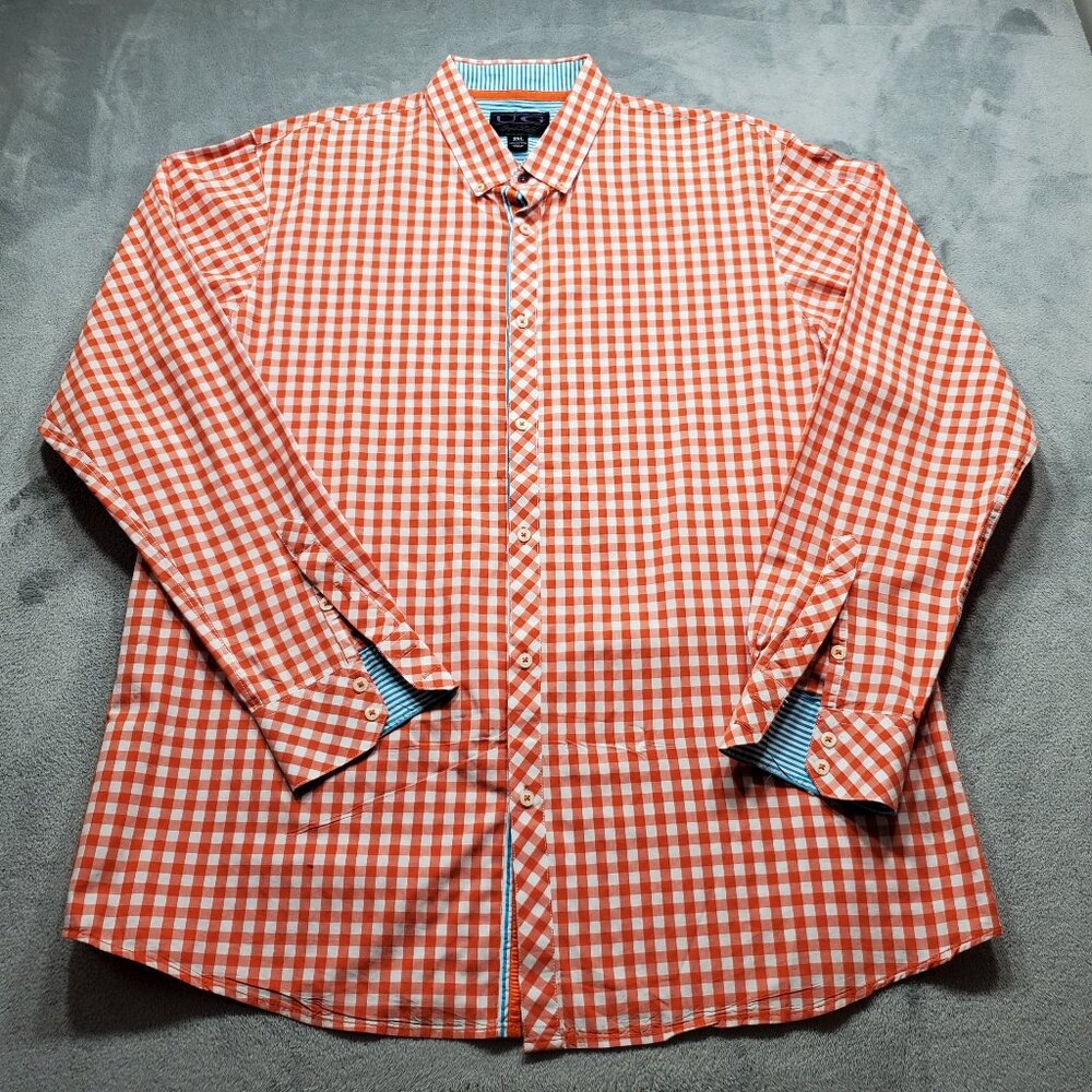 UG Long Sleeve Button Down Plaid Shirt Orange White Men Sz 2XL Purple Label